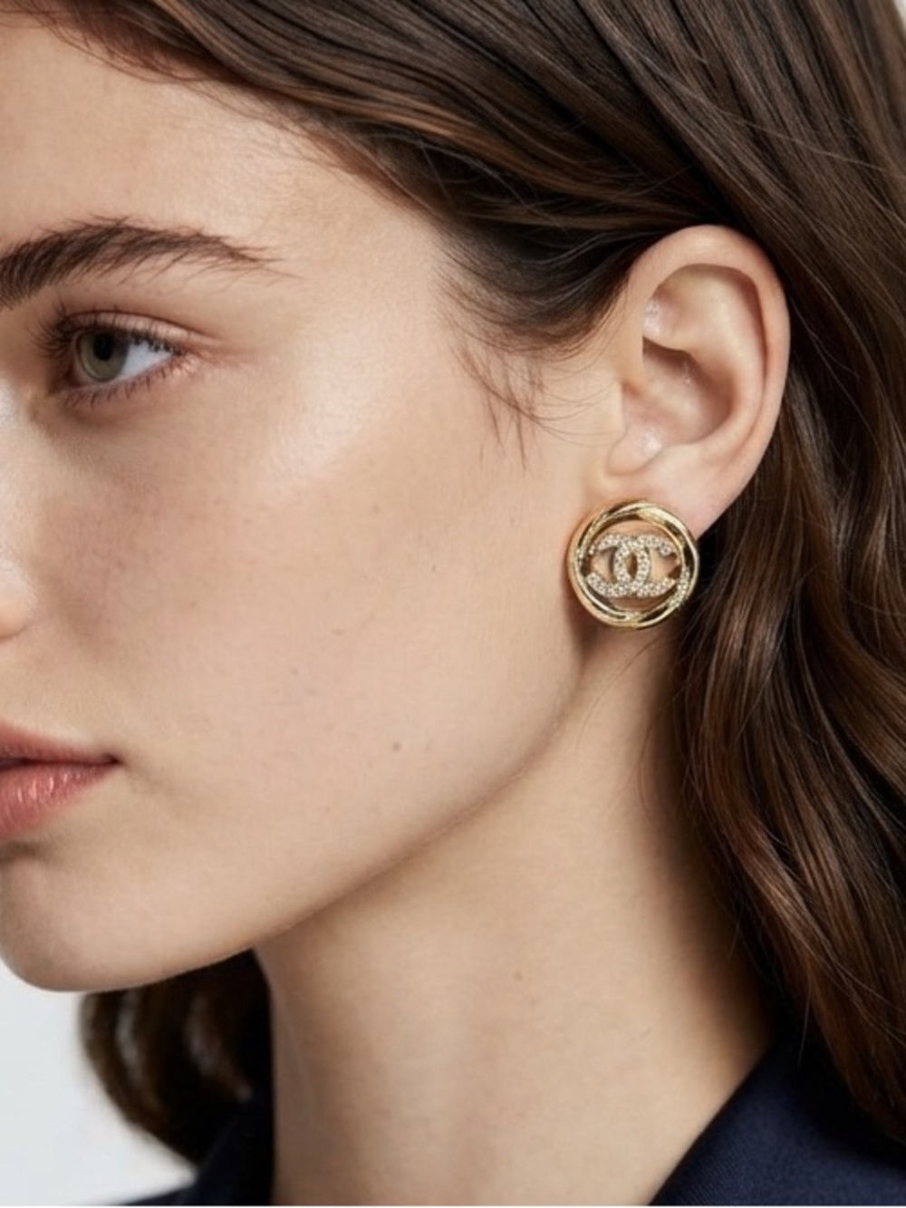 CHANEL Crystal Round Stud Earrings